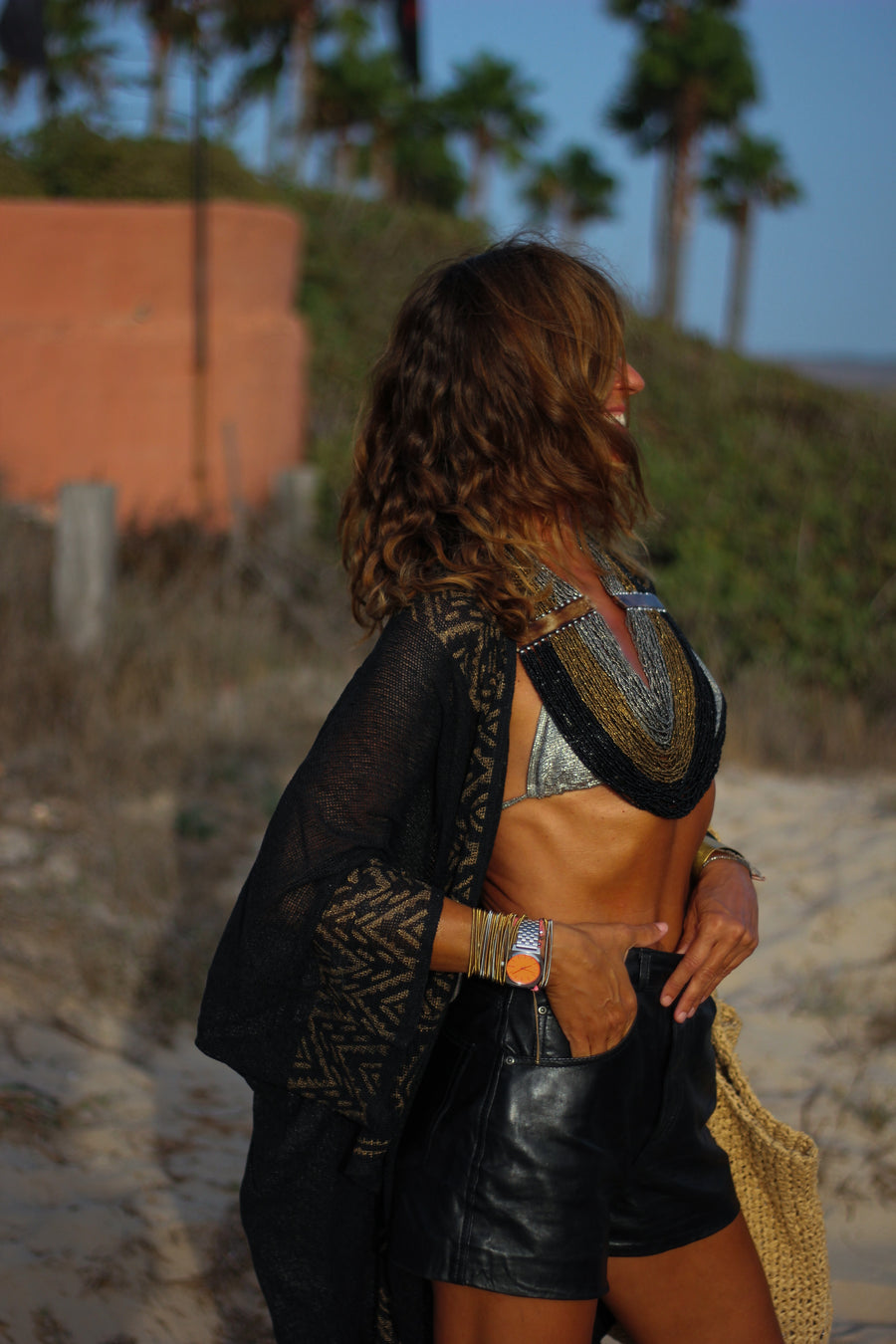 Kimono con banda camel
