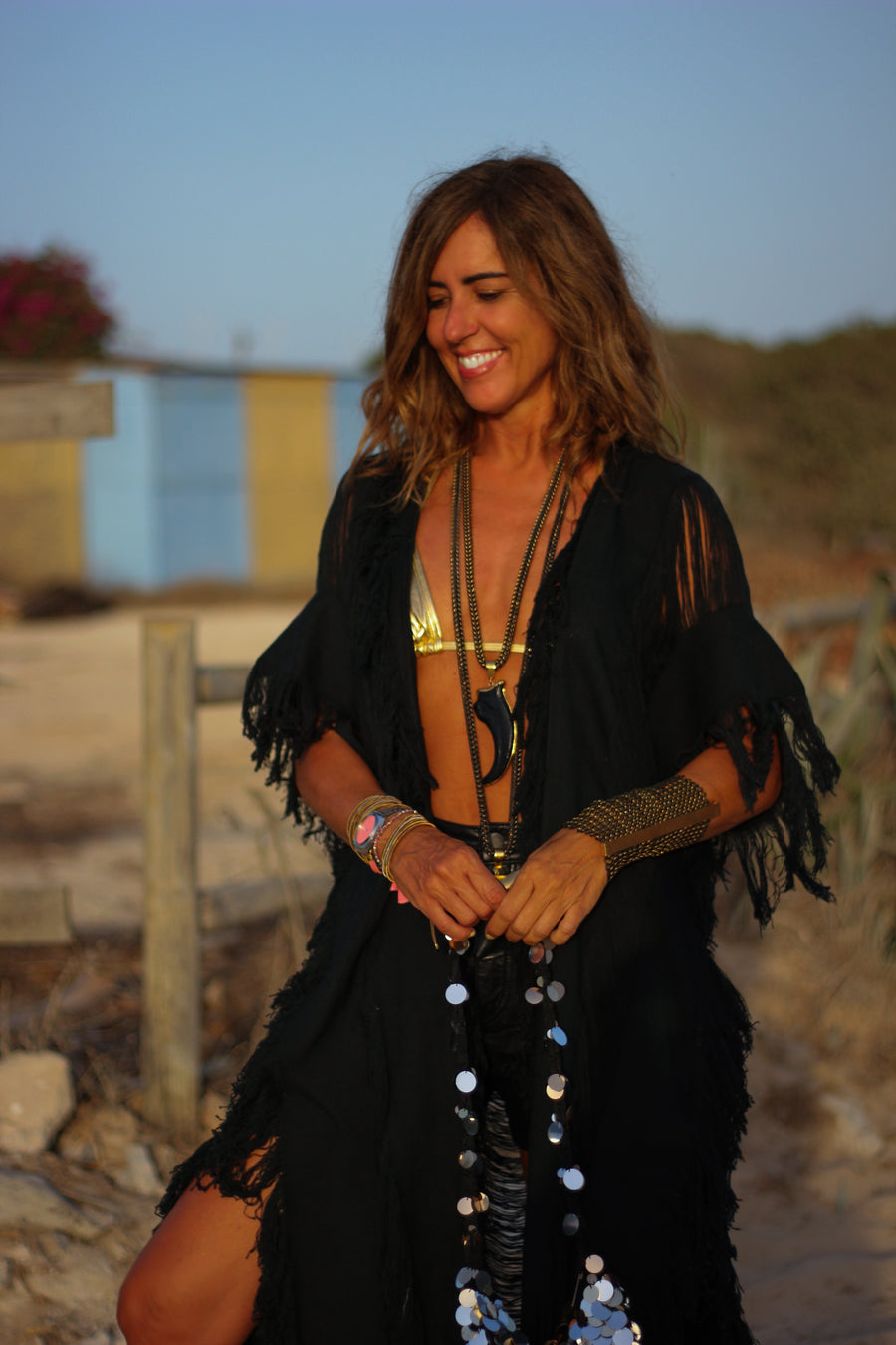 Kimono Flecos negro con mangas