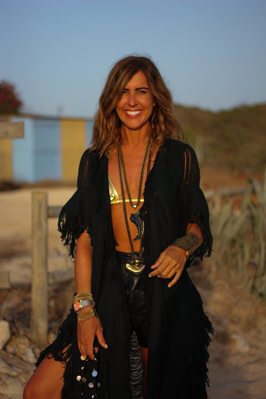 Kimono Flecos negro con mangas